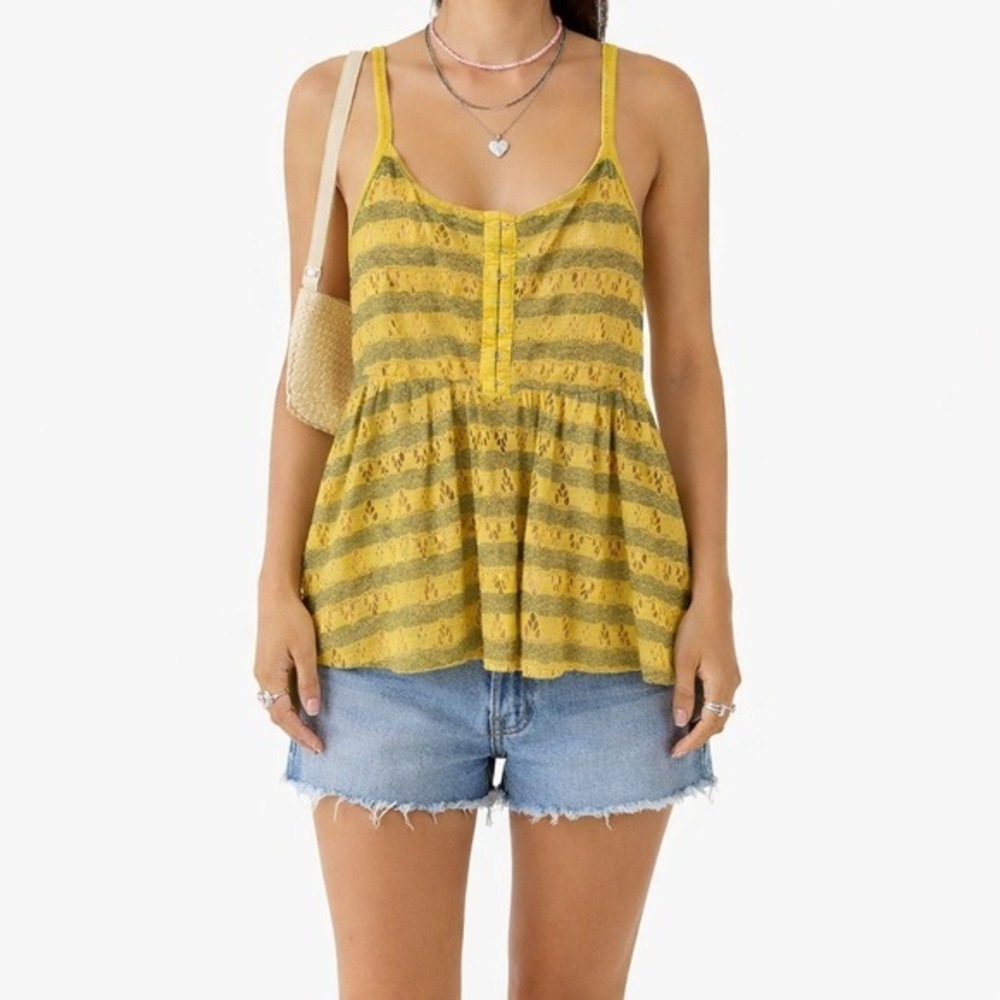 Y2K Daytrip Babydoll Tank Top Size Medium Yellow Twilightcore Indie Sleaze Boho
